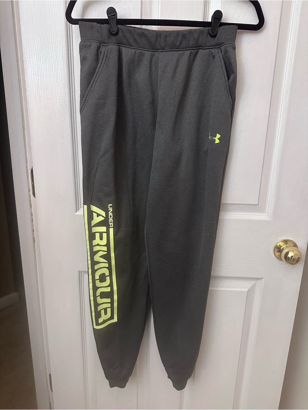 Under Armour Dark Charcoal Gray Joggers with Yellow Logo